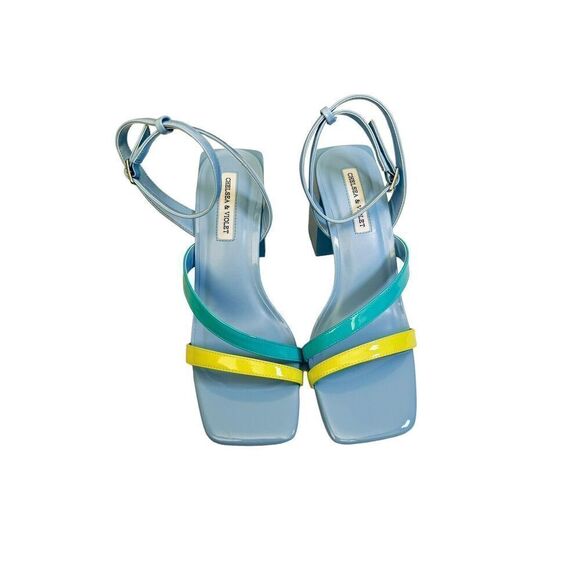 Chelsea and Violet Holli Patent Color Block Ankle Strap Sandals Size 9 - Picture 2 of 9